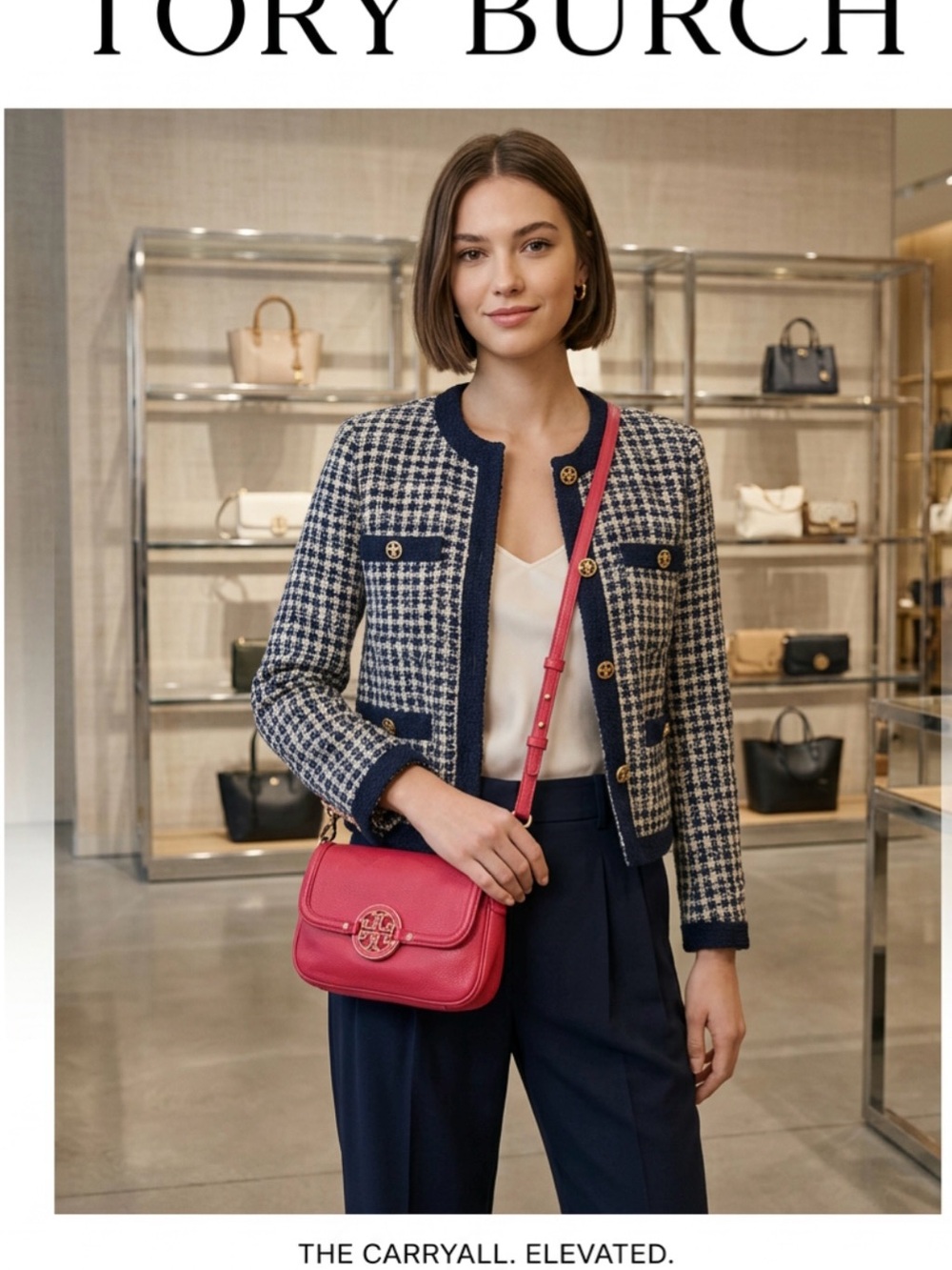 Tory Burch Red-Pink Leather Crossbody with Logo